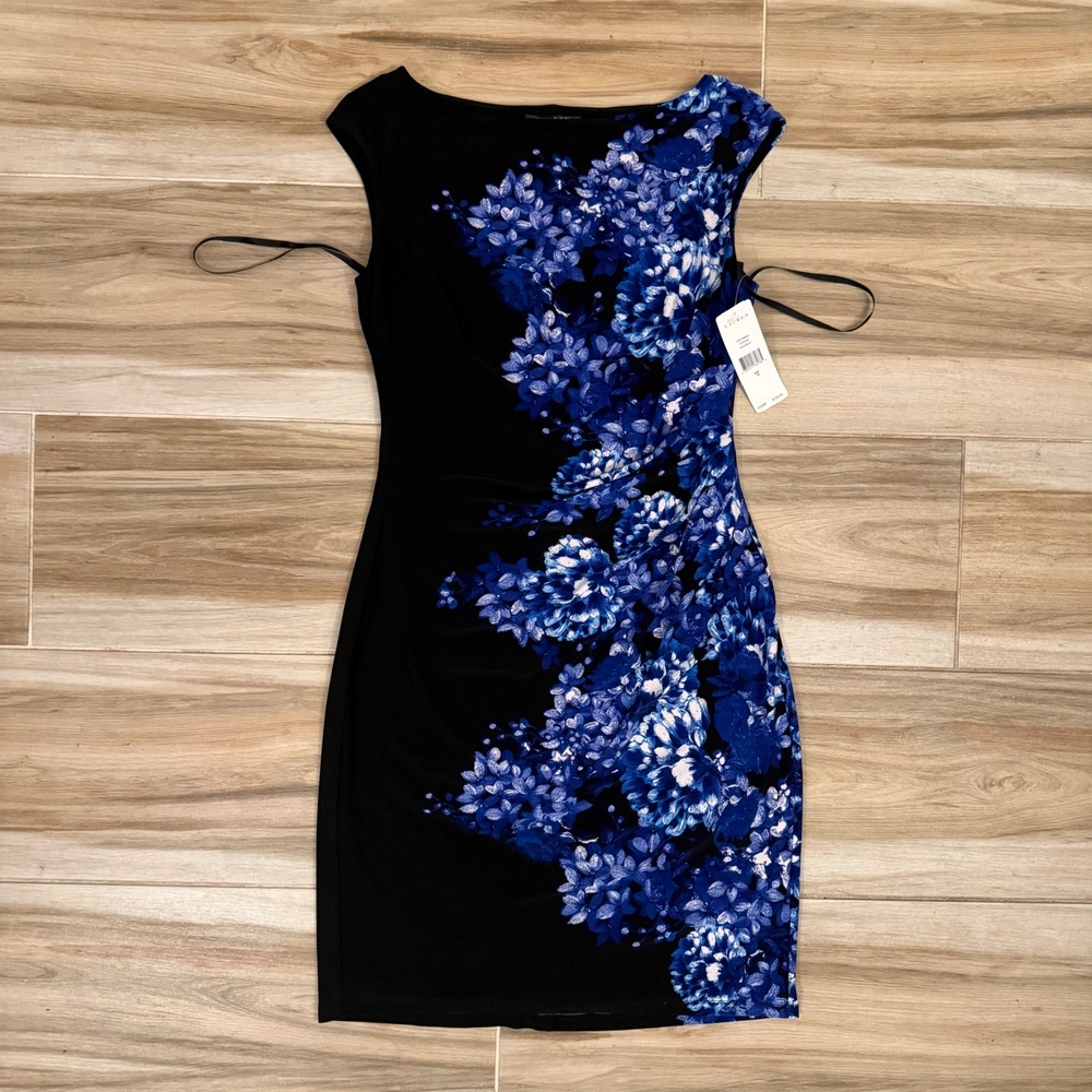 Lauren Ralph Lauren Black Blue Floral Sheath Dress Size 10 NWT 250573883001